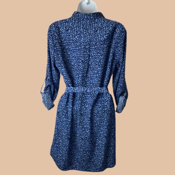 Navy - Abstract Animal Print - Collared Shirt Dress - Picture 2 of 8